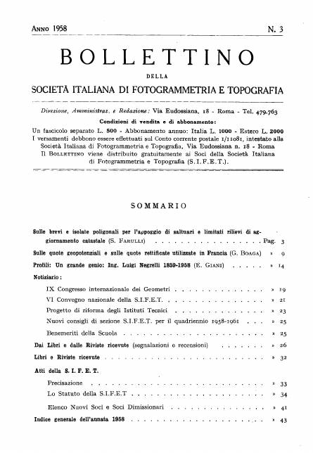 Copertina articolo #3 Bollettino SIFET ANNO: 1958 n.3